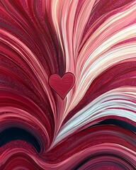 Poster - Abstract swirling heart design in red, pink, and white.