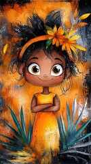 Wall Mural -   A girl in a yellow dress with flowers in her hair