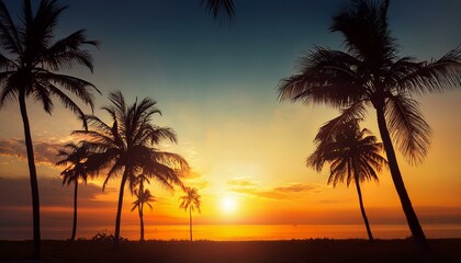 sundown background with palm trees