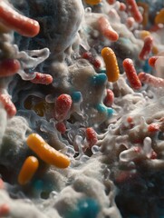 Aufkleber - Close up view of various microbes on common surfaces highlighting the unseen world in daily life. Generative AI