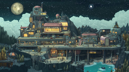 galactic explorers map: unlocking the celestial secrets. starbound. illustration