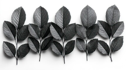 Wall Mural - Five black leaves on white.