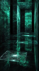 Poster - Futuristic Corridor with Reflective Surfaces in an Abstract Setting