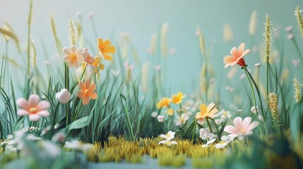 Wall Mural - a soft spring meadow with various wildflowers in bloom