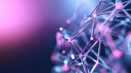 Abstract network connection; glowing nodes, pink-blue background; tech concept