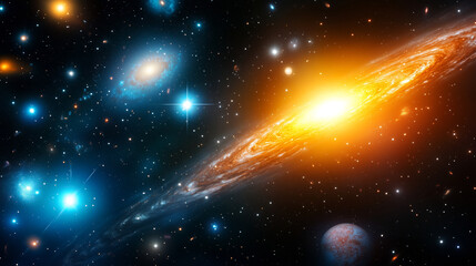 Wall Mural - Celestial bodies and galaxies illuminate the night sky