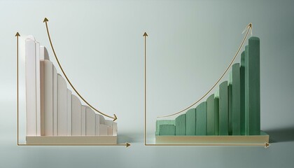 Two intersecting curve graphs, one rising and one falling, showing different axes