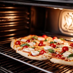 Wall Mural - Delicious homemade pizza baking in oven. (2)