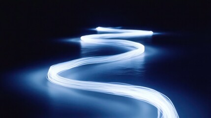 Poster - Abstract glowing light trail, meandering path,  dark background, illuminated line, smooth curve.