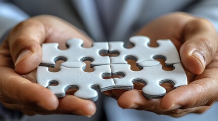 Hands hold assembled puzzle pieces.