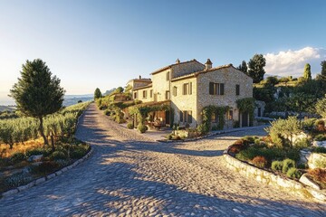 Wall Mural - Rustic Stone House Surrounded by Lush Greenery in a Picturesque Countryside Setting