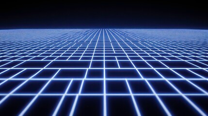 Leinwandbilder - Abstract grid vanishing point, glowing blue lines on dark background.