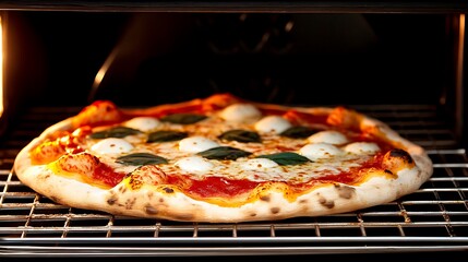 Wall Mural - Delicious margherita pizza baking in oven. (7)