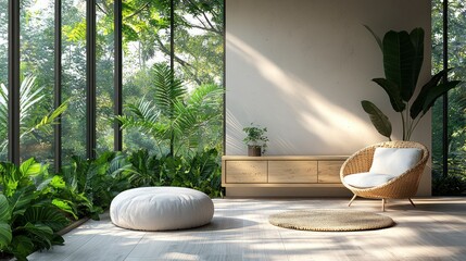 Wall Mural - Light room, plants, chair.