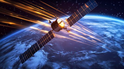 Aufkleber - Satellite orbiting Earth, high-speed data transmission.