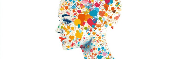 Aufkleber - Colorful icons form a vibrant stylized human face highlighting creativity and expression in modern art. Generative AI