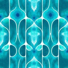  teal and white geometric pattern, minimalist style, vertically aligned elongated rounded shapes resembling arches, thin white outlines, symmetrical design, uniform spacing, wallpapers, textiles