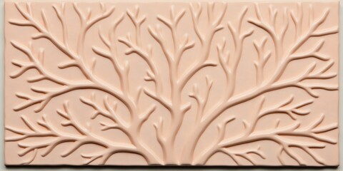 Poster - Embossed pale pink tile featuring a detailed tree branch pattern.