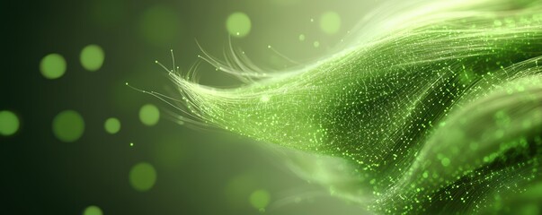 Wall Mural - Luminous green abstract wave with sparkling particles