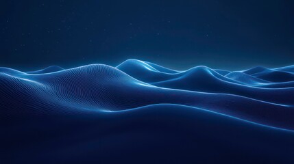 Wall Mural - Abstract blue glowing waves landscape at night.