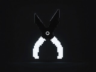 Wall Mural - Glowing pixel art scissors on dark background.