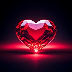 Wall Mural - Glowing red heart-shaped gemstone on dark background.