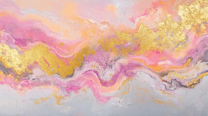 Wall Mural - Abstract artwork featuring swirling pinks, golds, and grays, evoking a sense of calm and beauty.