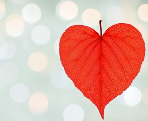 Wall Mural - Heart-shaped red leaf against bokeh background.