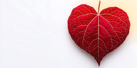 Canvas Print - Heart-shaped red leaf on white background.