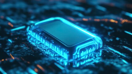 Poster - Futuristic glowing blue tech device on a circuit board.