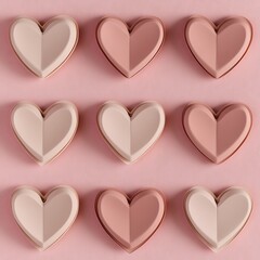 Poster - Nine pastel pink and beige hearts arranged in a grid on a pink background.