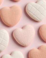 Poster - Pastel heart-shaped sweets arranged on pink background.