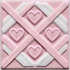 Poster - Pink and white heart pattern, textured background.