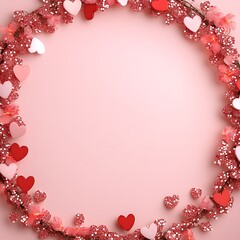 Canvas Print - Pink background with heart wreath.