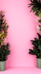 Poster - Pink background with potted plants.