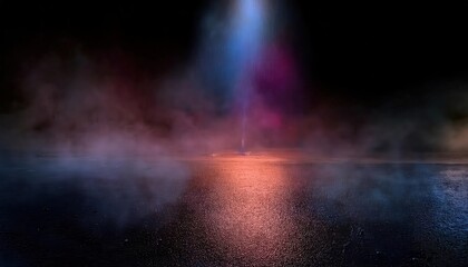 Aufkleber - ethereal reflection of colorful lights on wet asphalt with dramatic smoke and fog background, ideal for abstract designs and backdrops

