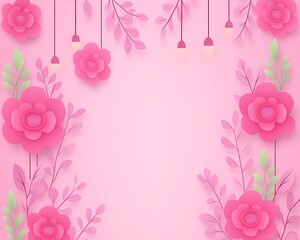 Poster - Pink floral background with hanging lights and copy space.