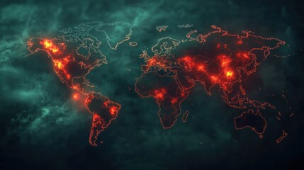 Aufkleber - World map showcasing epidemic outbreak zones with highlighted regions indicating severity and spread over time. Generative AI