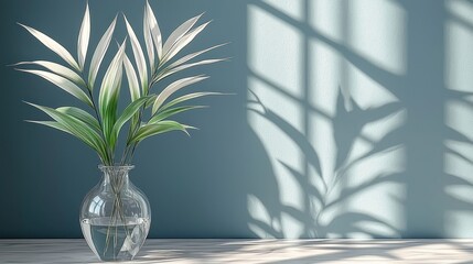 Wall Mural - Plant in vase, light shadow.