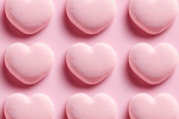 Wall Mural - Pink heart-shaped sweets arranged in a grid pattern on a pink background.