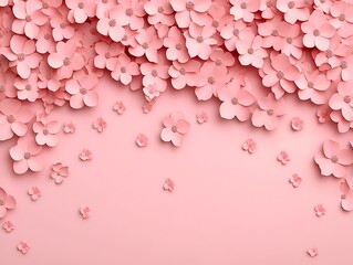 Poster - Pink paper flowers background with copy space.