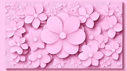 Poster - Pink paper flowers, layered design, floral background.