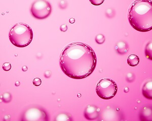 Poster - Pink water droplets on a pink background.