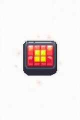 Canvas Print - Pixel art glowing red and yellow square button.