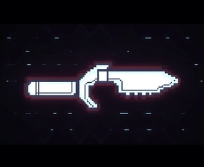 Canvas Print - Pixel art knife, glowing, dark background.