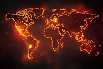 Aufkleber - World map showing areas affected by epidemic outbreaks in glowing red highlighted zones. Generative AI