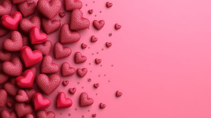 Canvas Print - Red glitter hearts on pink background.