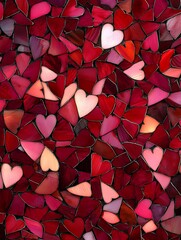 Wall Mural - Red mosaic heart pattern background.