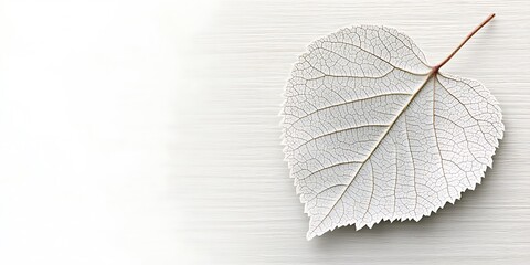 Wall Mural - Single white leaf on wood background.