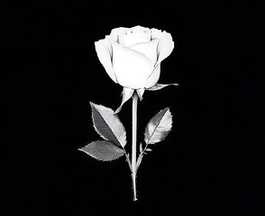 Wall Mural - Single white rose on black background.